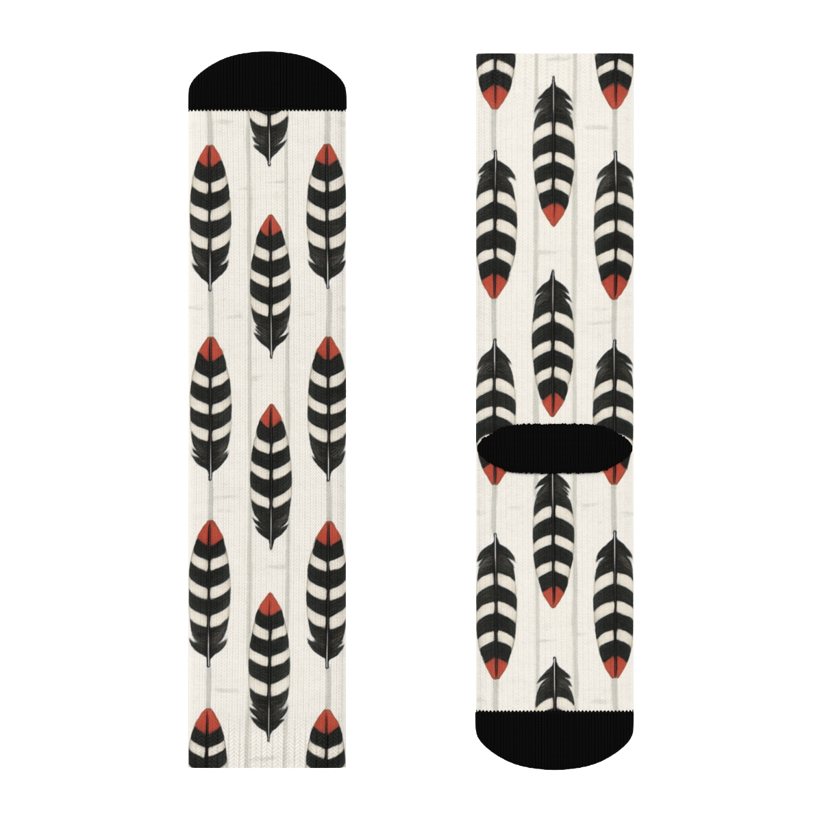 Woodpecker Tail Feather Ladder On Birch White designer printed crew socks