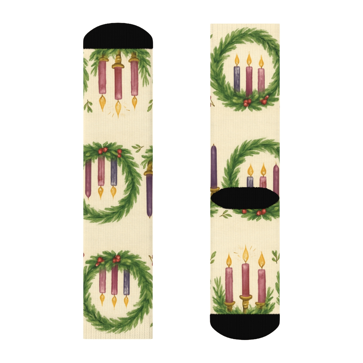 Wreath Band Advent Candles Pattern Study custom crew socks