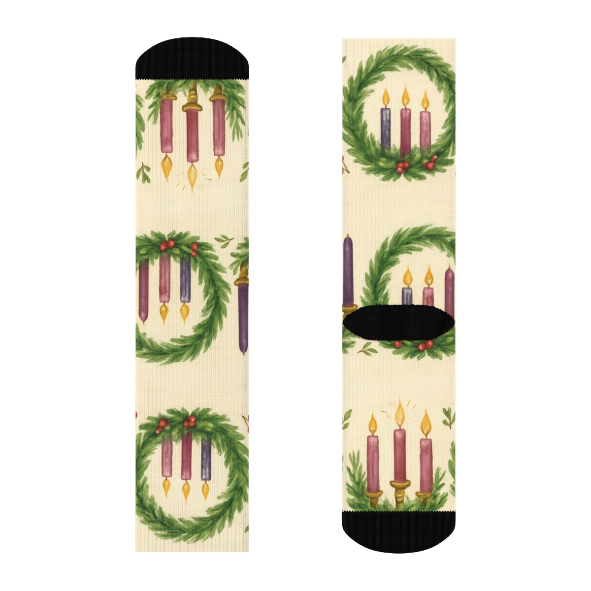 Wreath Band Advent Candles Pattern Study custom crew socks