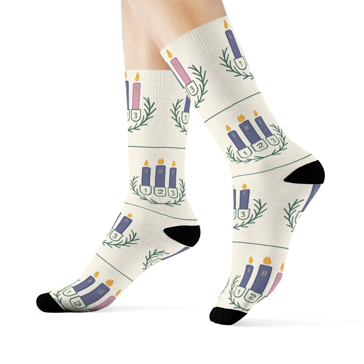 Wreath Band Repeat With Advent Candles Emblem soft everyday crew socks