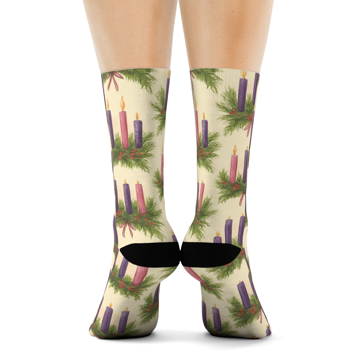 Wreath Lattice Advent Candles Study trendy patterned crew socks