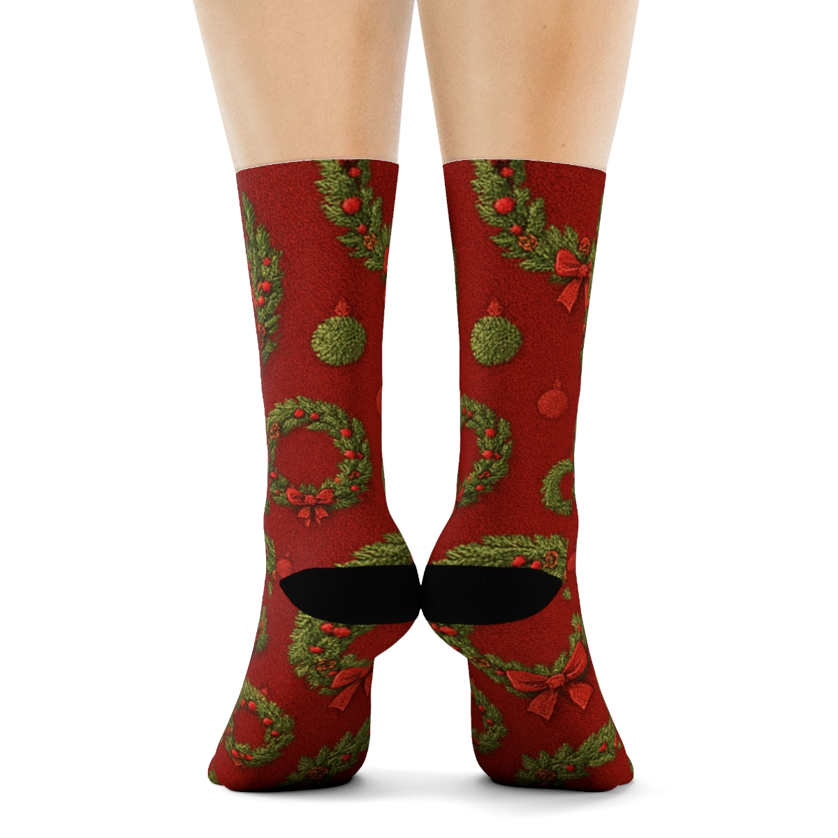 Wreath Medallion Scatter On Crimson Ground personalized crew socks
