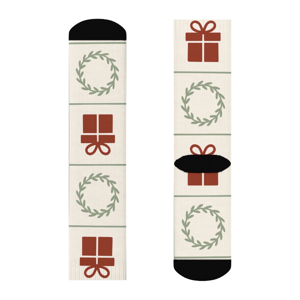 Wreath Motif Alternating Christmas personalized crew socks
