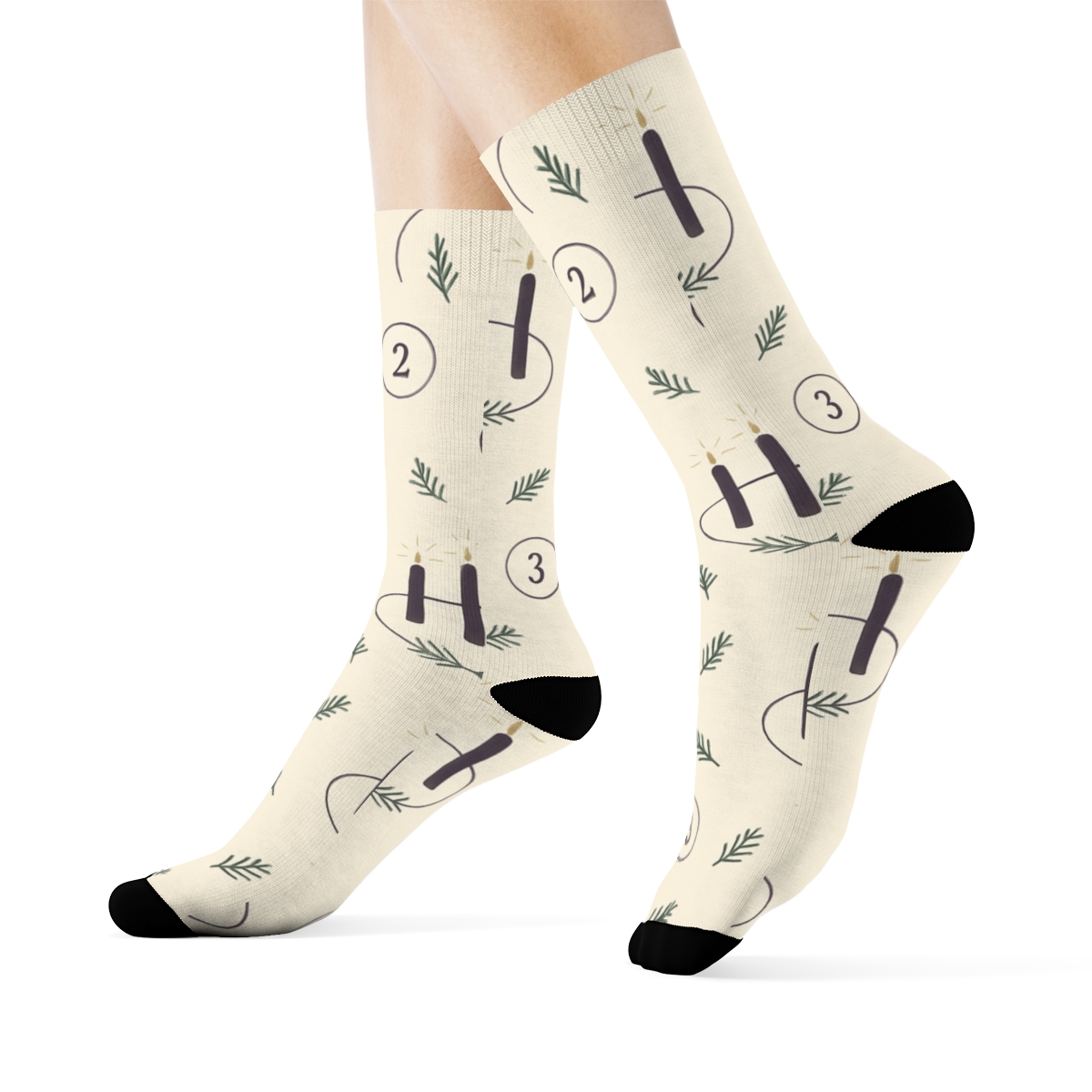 Wreath Ring With Advent Candles Glow On Winter Cream soft everyday crew socks