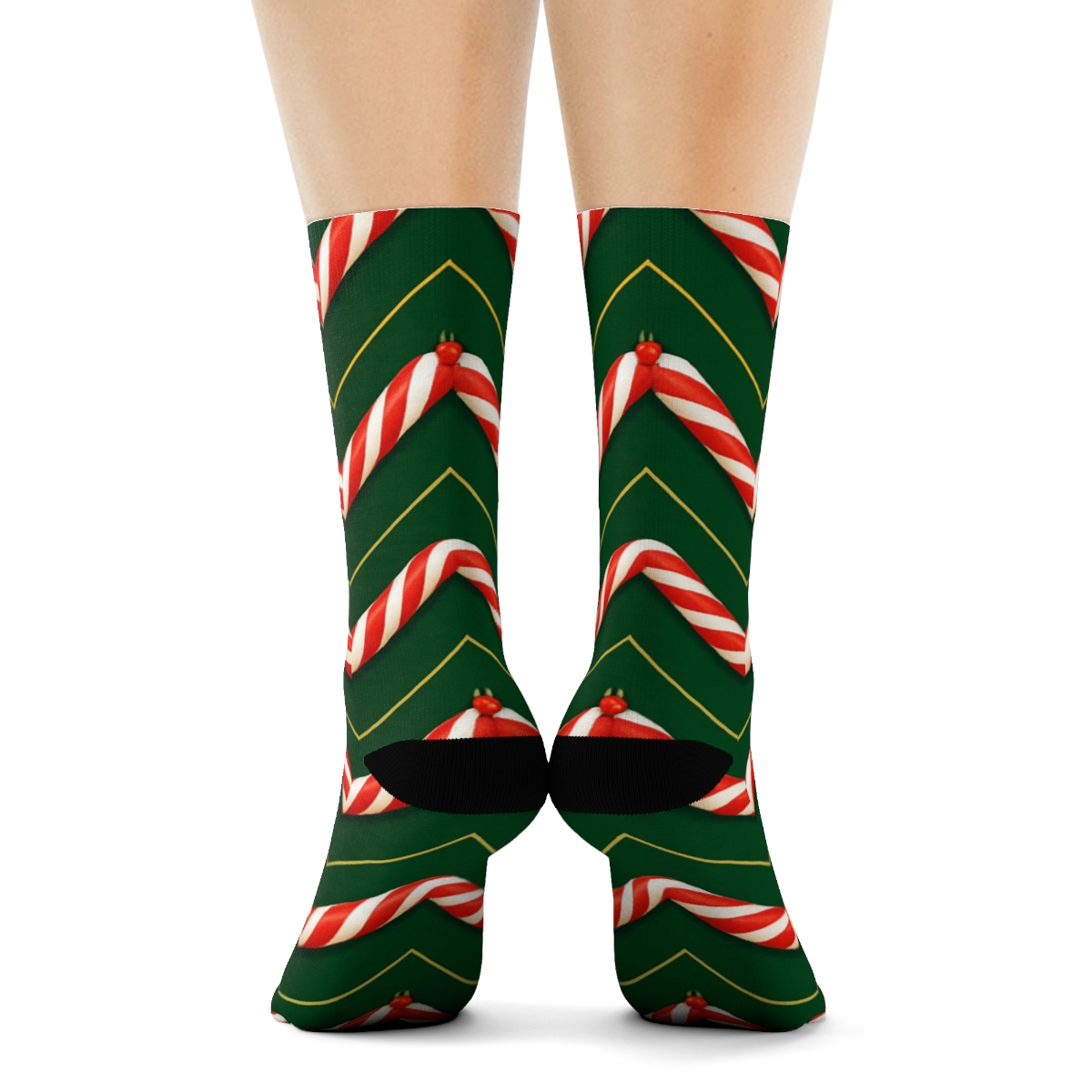 Xmas Candy Cane Chevron On Green stylish athletic crew socks