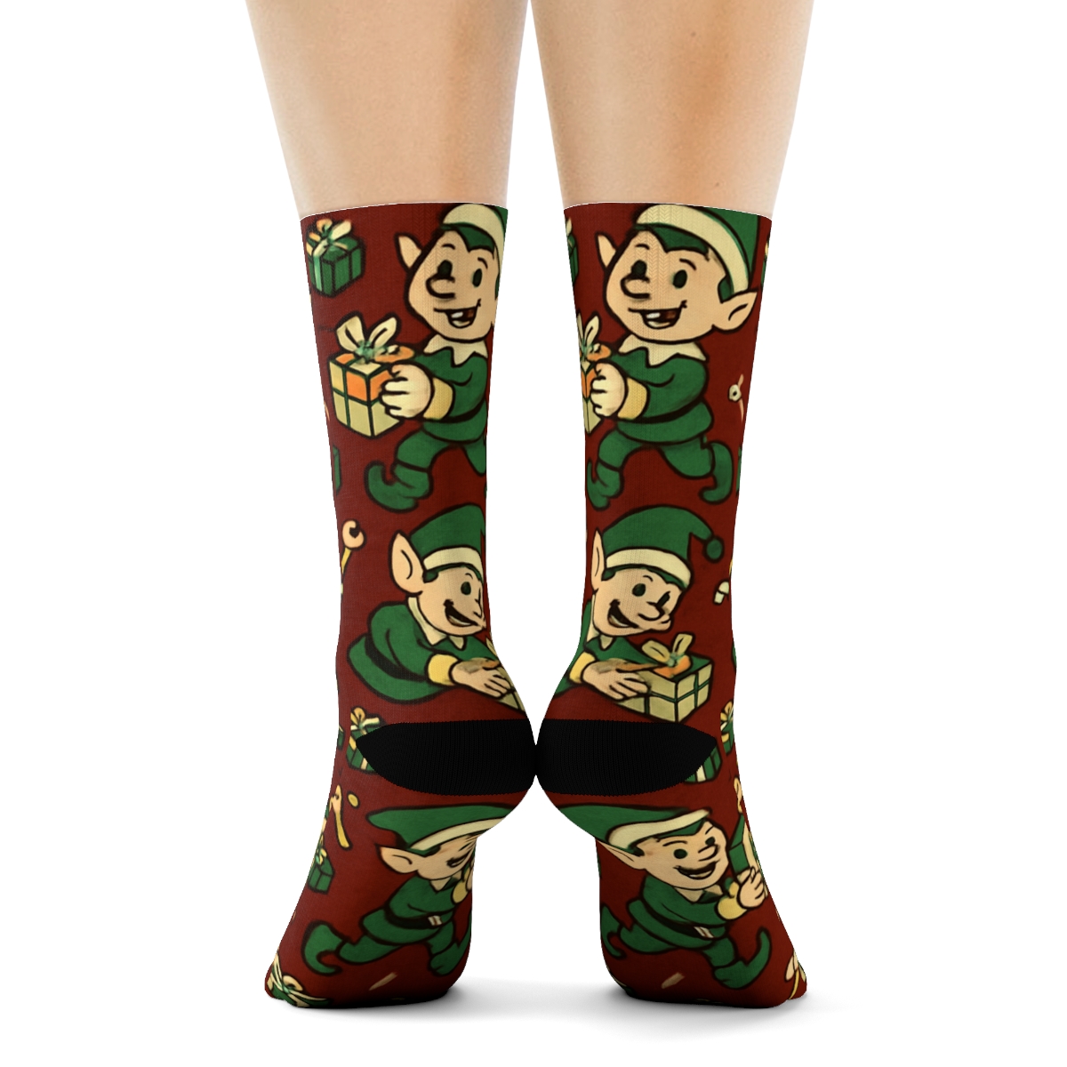 Xmas Elves Diagonal Array Fun Pattern stylish athletic crew socks