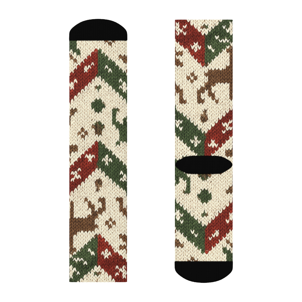Xmas Knit Illusion Reindeer Chevron On Cream soft everyday crew socks