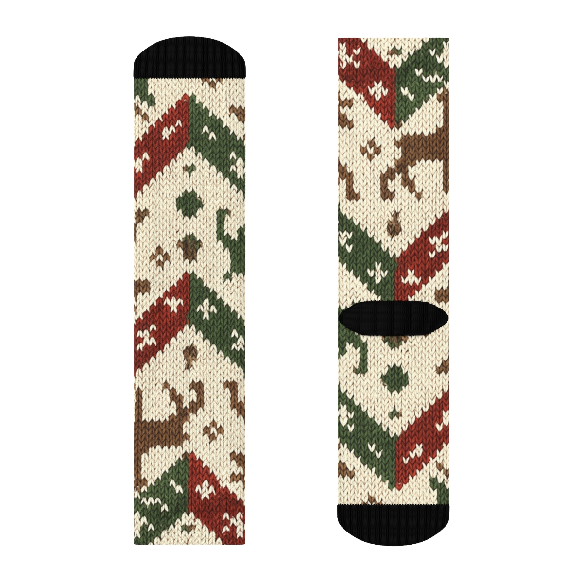 Xmas Knit Illusion Reindeer Chevron On Cream soft everyday crew socks