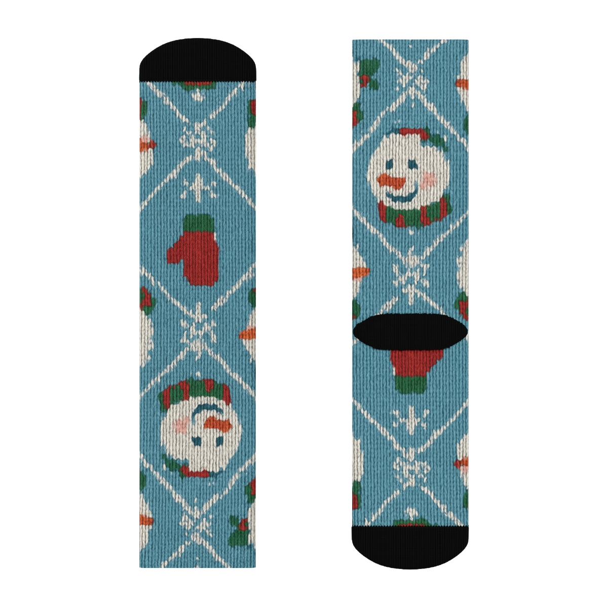 Xmas Knit Illusion Snowman Tilework comfortable cotton crew socks