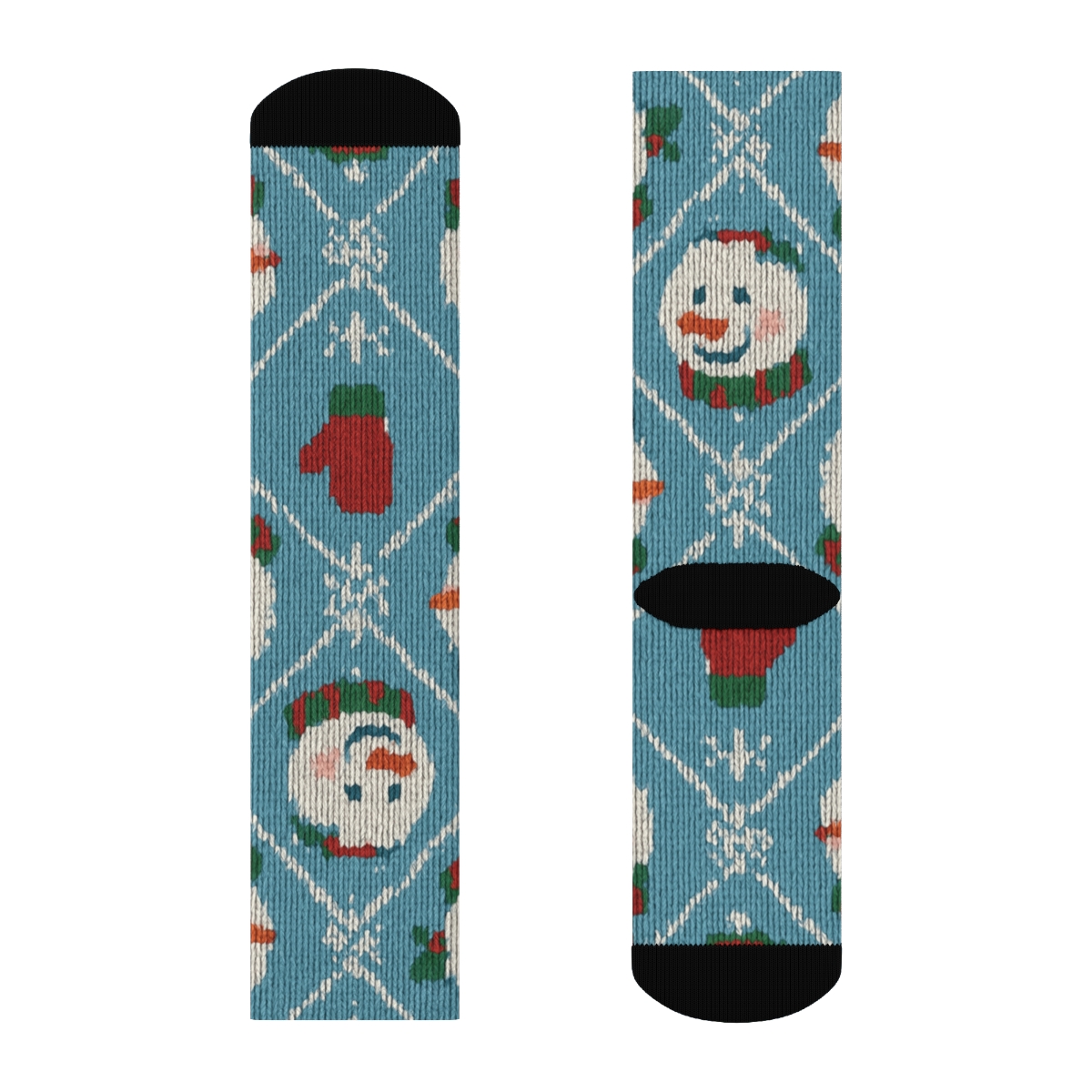 Xmas Knit Illusion Snowman Tilework comfortable cotton crew socks