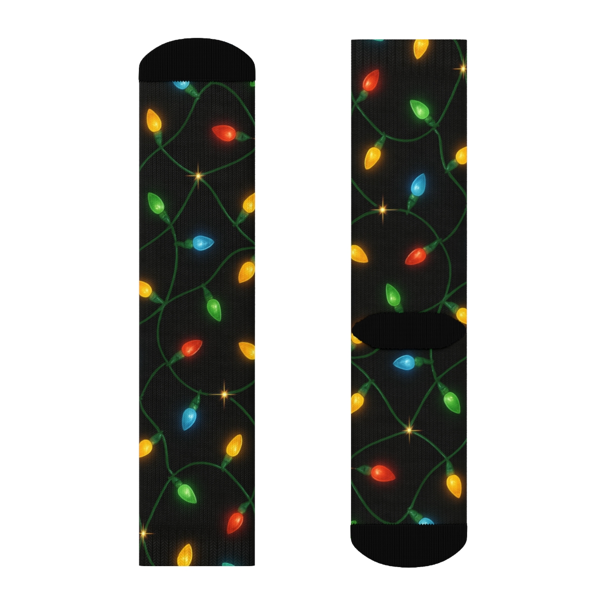 Xmas Light Tangle Glow On Black comfortable cotton crew socks