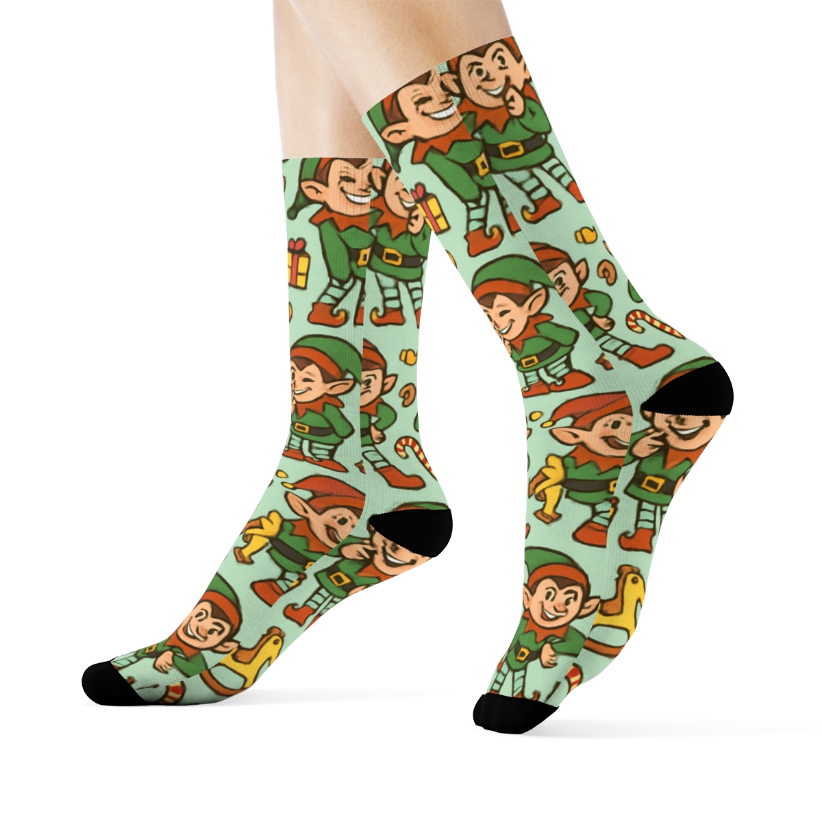 Xmas Little Elf Rows stylish athletic crew socks