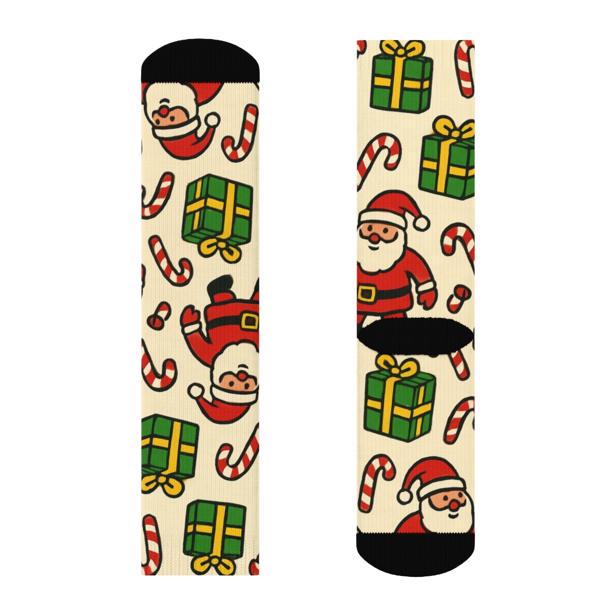 Xmas Santa Scatter On Ivory unique graphic crew socks