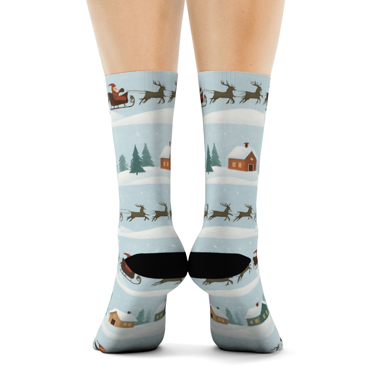 Xmas Sleigh Ride Landscape Wraparound stylish athletic crew socks