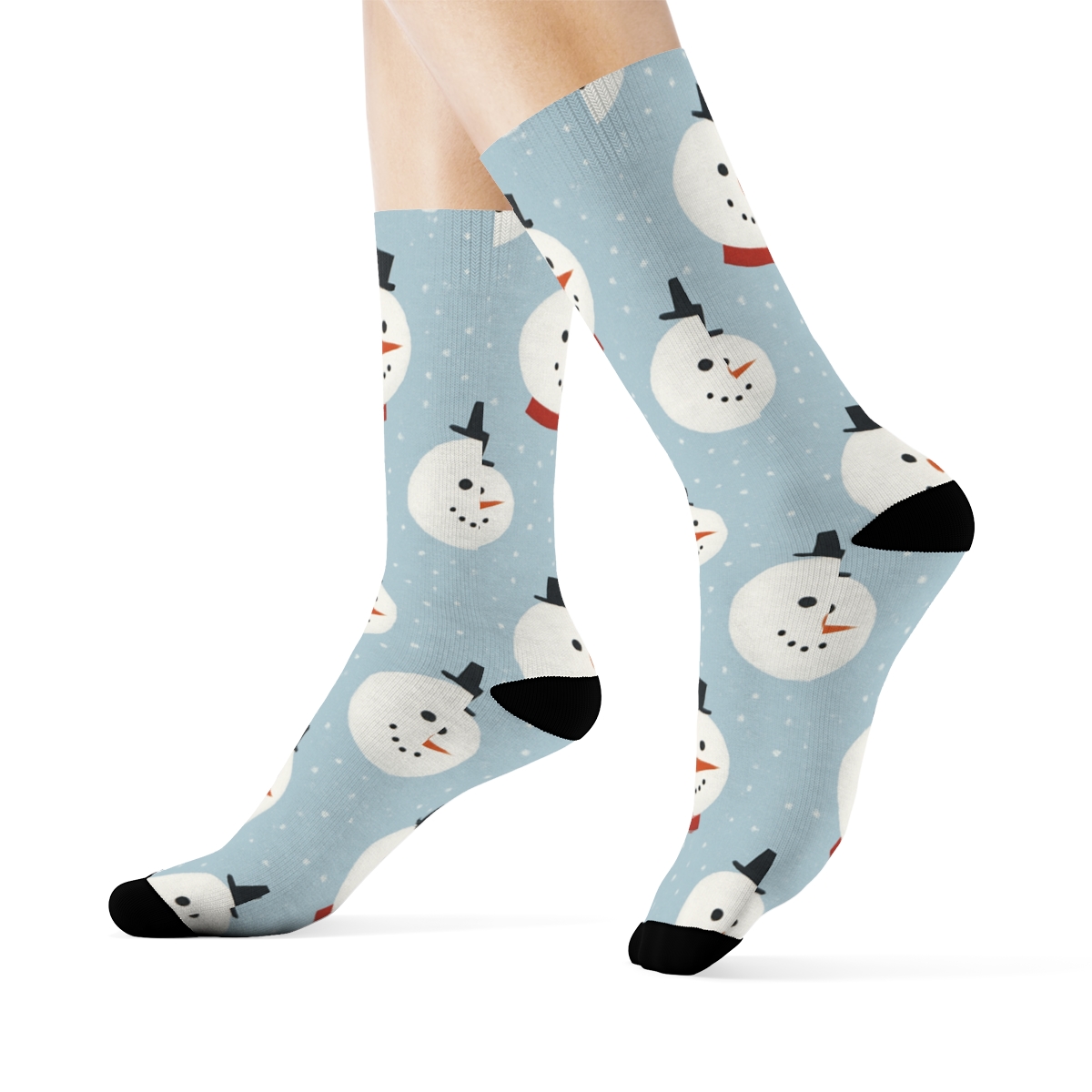 Xmas Snowman Dot Grid On Icy Blue unique graphic crew socks