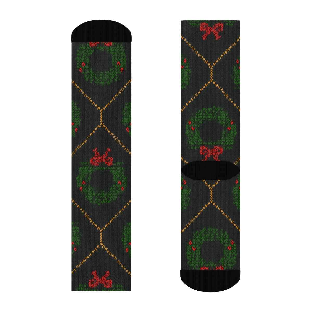 Xmas Wreath Lattice With Gold Stitch Texture personalized crew socks