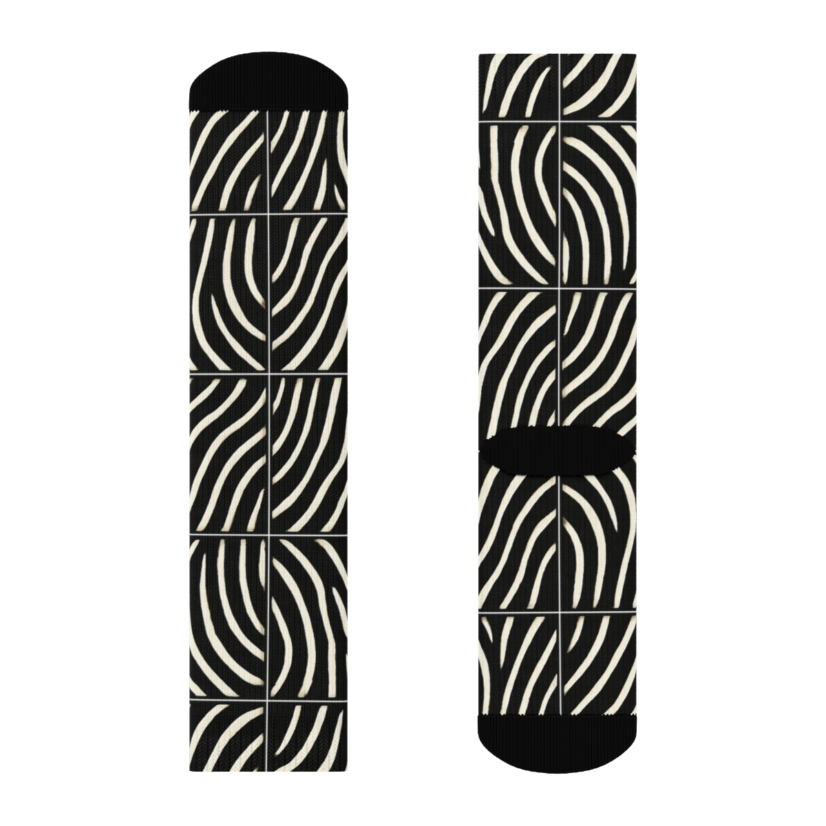 Zebra Stripe Grid on Black Field Crew Socks