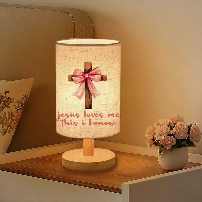 USB-Powered Linen Table Lamp Elegant Bow & Cross Design