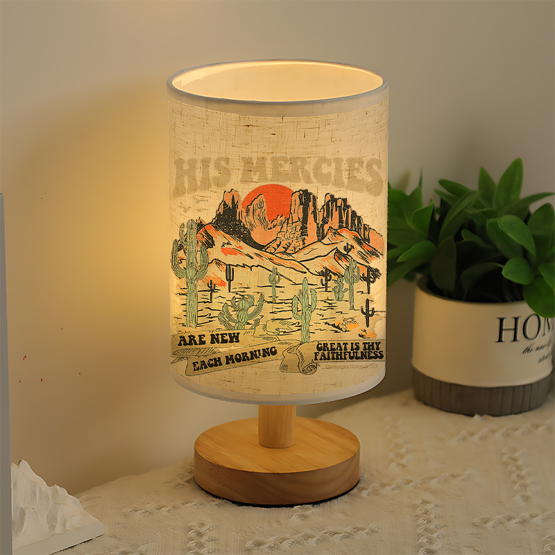 Modern USB-Powered Linen Table Lamp with Western Desert Landscape