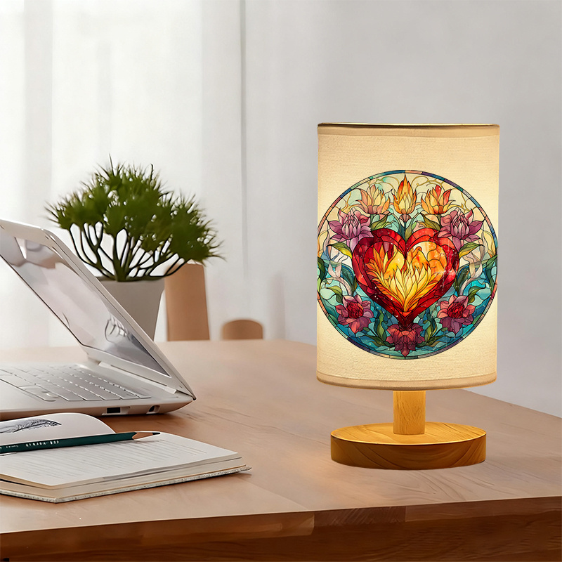 USB-Powered Linen Table Lamp with Floral Pattern Shade & Warm Light