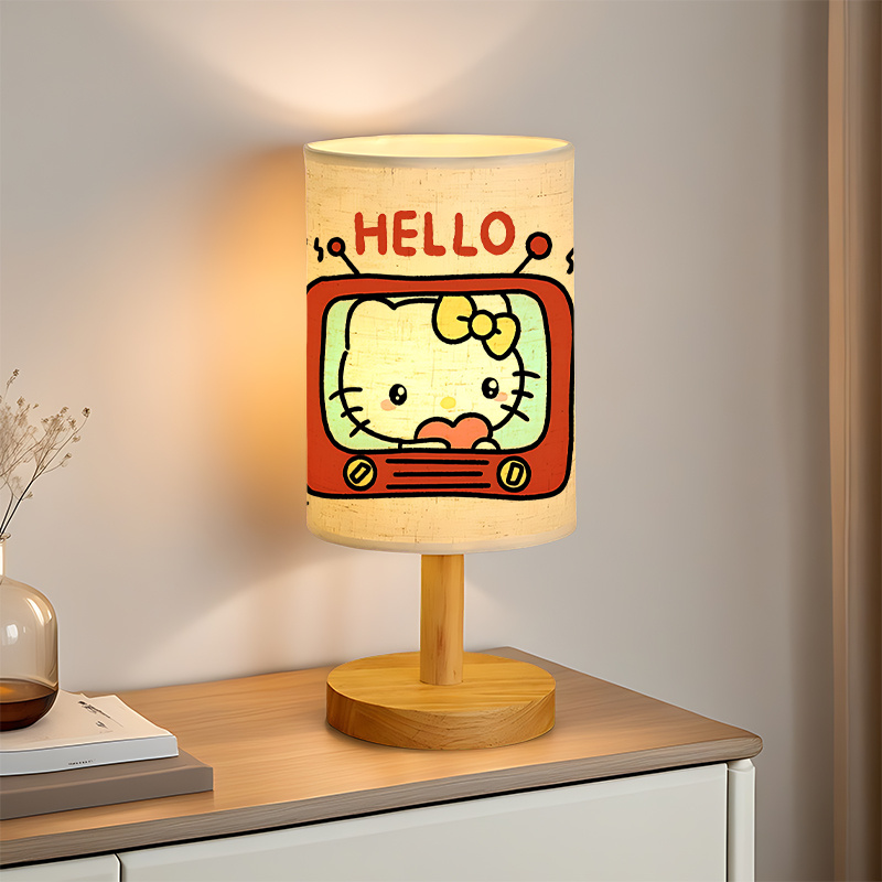 A modern Sanrio USB-powered linen lamp creating ambiance in the living room 