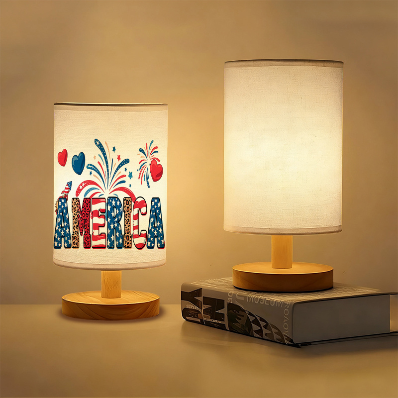 America Word USB Powered Linen Table Lamp With Creative Pattern