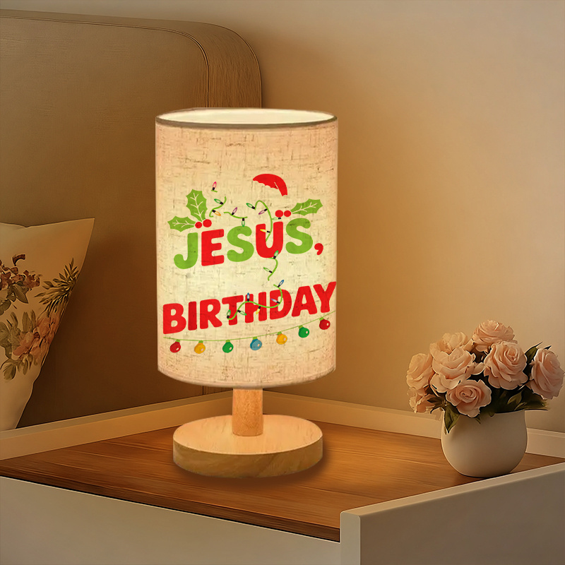 Modern USB-Powered Linen Table Lamp Birthday Text & Floral Pattern