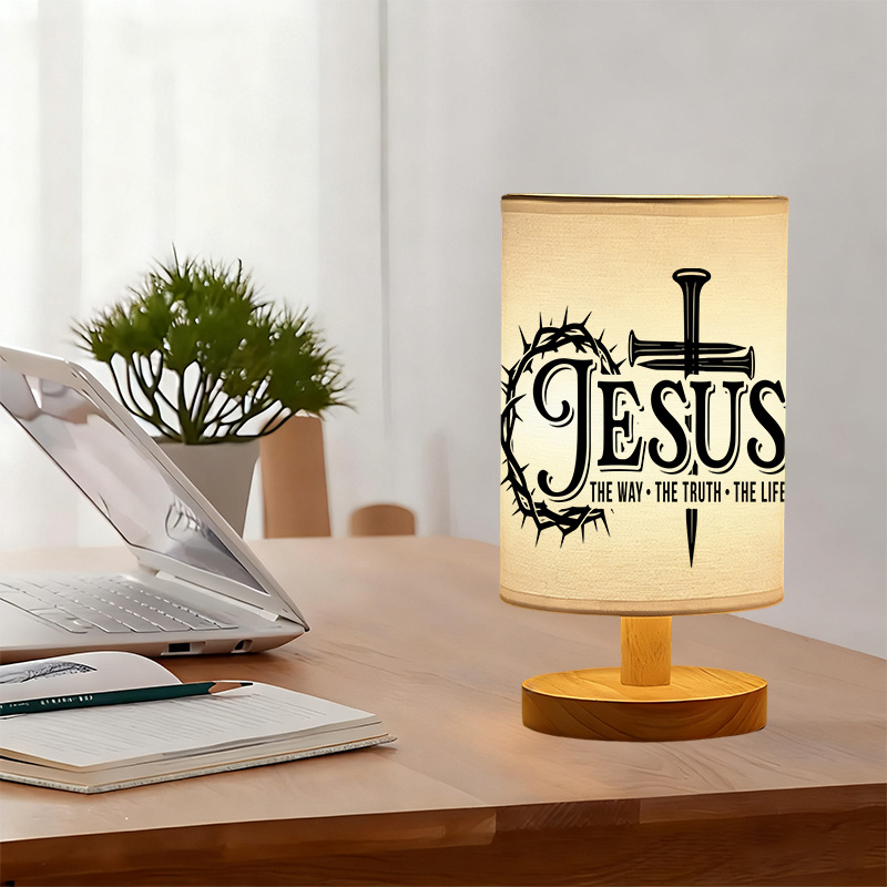 USB Powered Linen Table Lamp With Elegant Cross Lettering Design