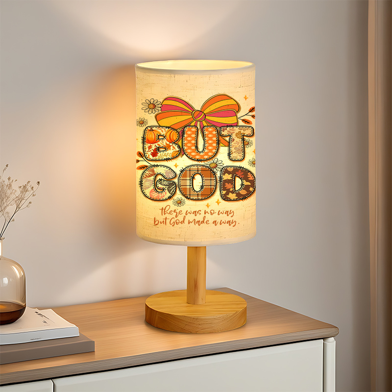 Modern USB-Powered Linen Table Lamp with Inspirational "God is Good All The Time" Design