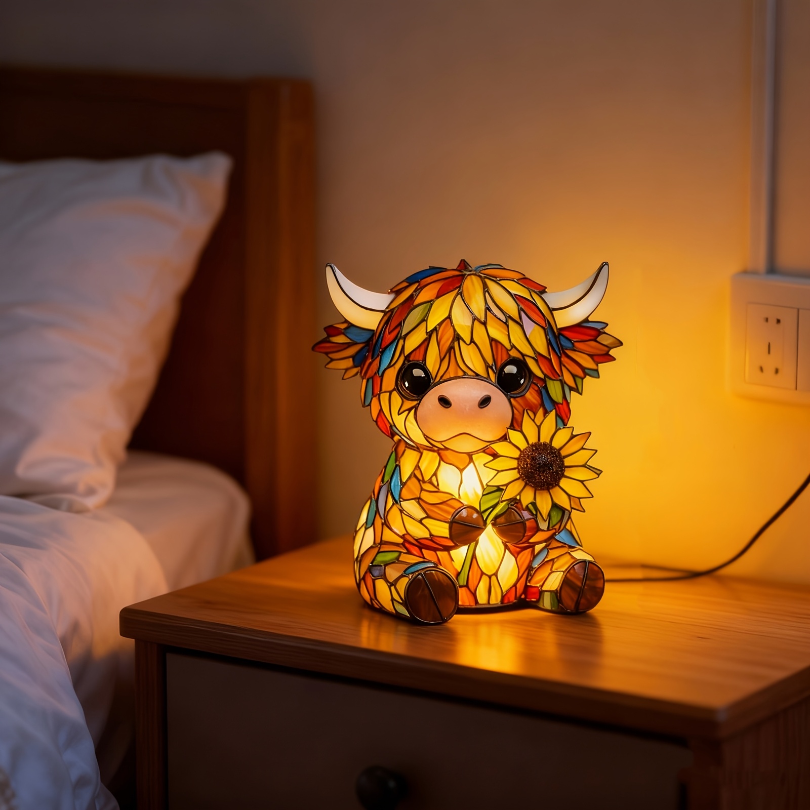 Highland Cow Sunflower Lamp