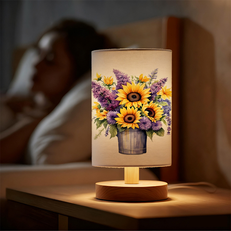  USB-Powered Linen Table Lamp with Floral Pattern & Sunflower Design