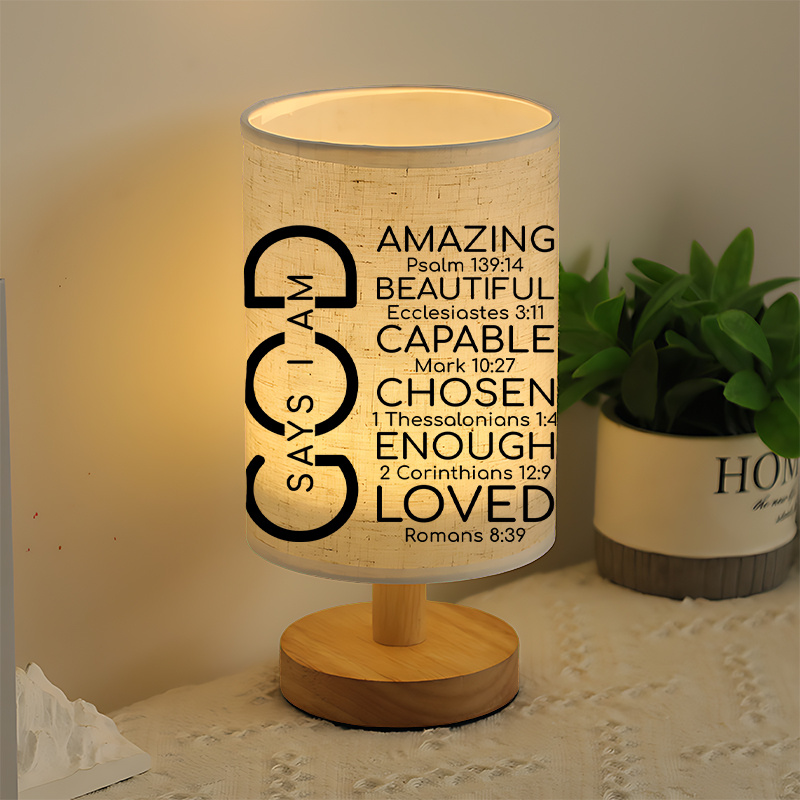 USB Powered Linen Table Lamp With Inspirational Bible Verse Lighting 