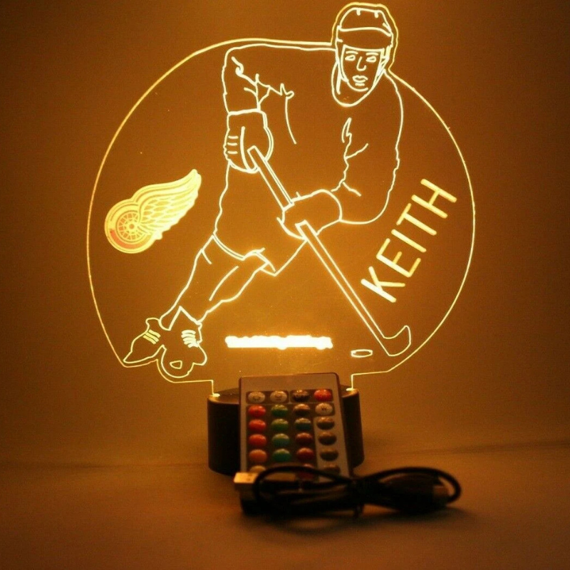 Personalized Detroit Red Wings NHL Hockey Player Sports Light Up Lamp