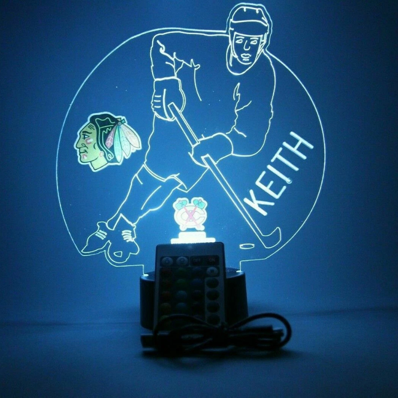 Personalized Chicago Blackhawks NHL Hockey Player Sports Light Up Lamp 