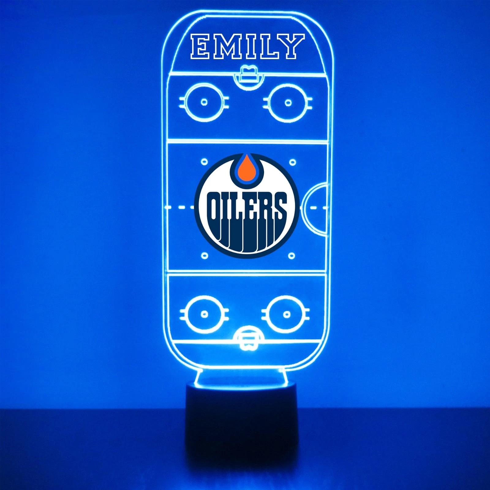 Edmonton Oilers Personalized Hockey Shaped Acrylic LED Lamp