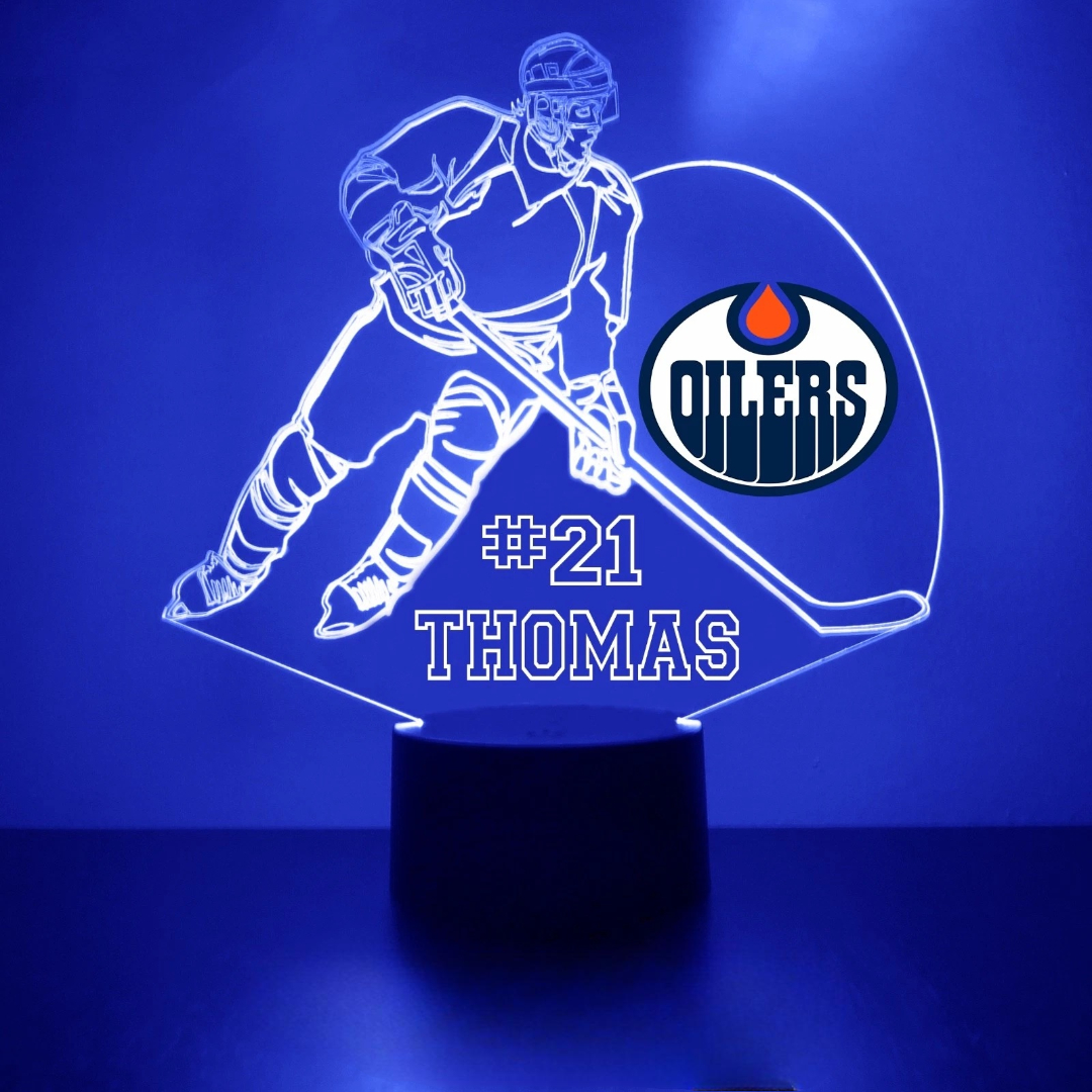 Edmonton Oilers Personalized Hockey Player Acrylic LED Lamp