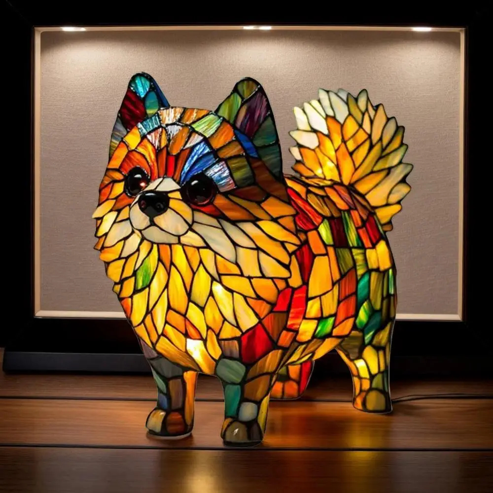 Stained Glass Pomeranian Lamp