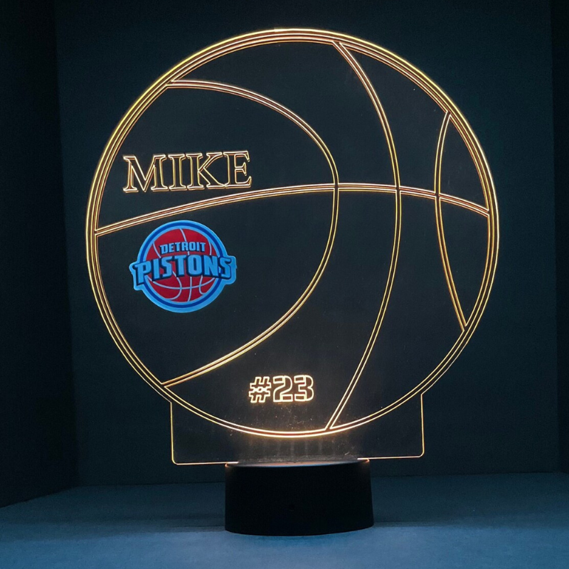 Personalized Detroit Pistons Light Up Basketball LED Sports Fan Lamp