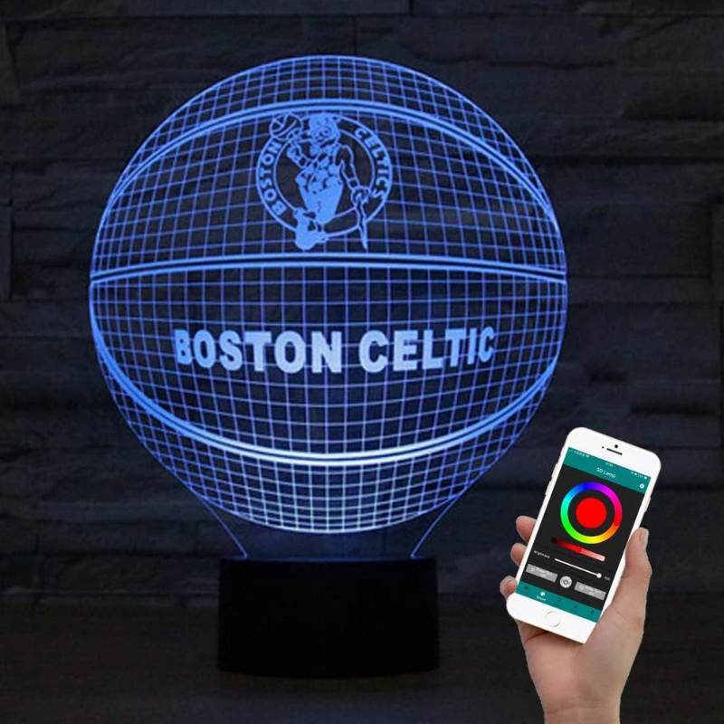 3D Optical Boston Celtic Basketball 9 Inch Lamp