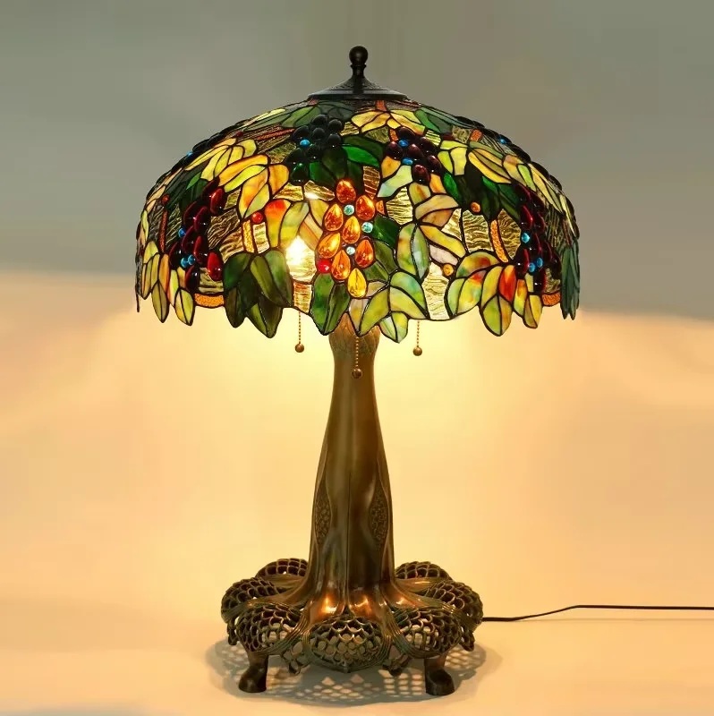 Tiffany Desk Light Grape Wisteria Vival Cherry Stained Glass Table Lamps 