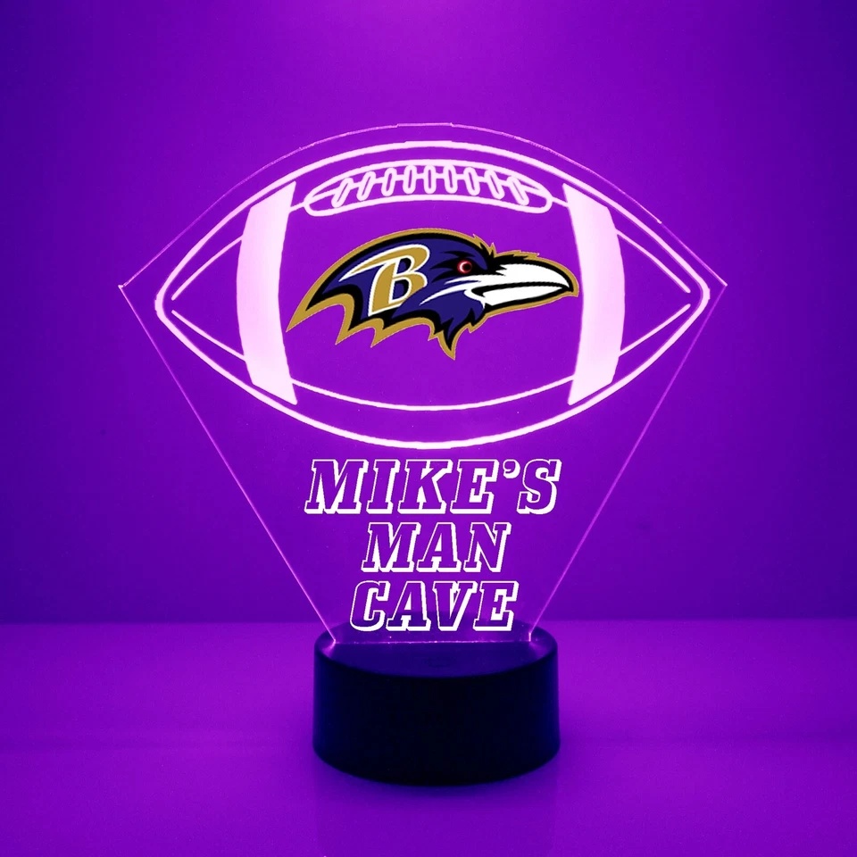 Baltimore Ravens Night Light, Personalized FREE, Football LED Sports Fan Lamp