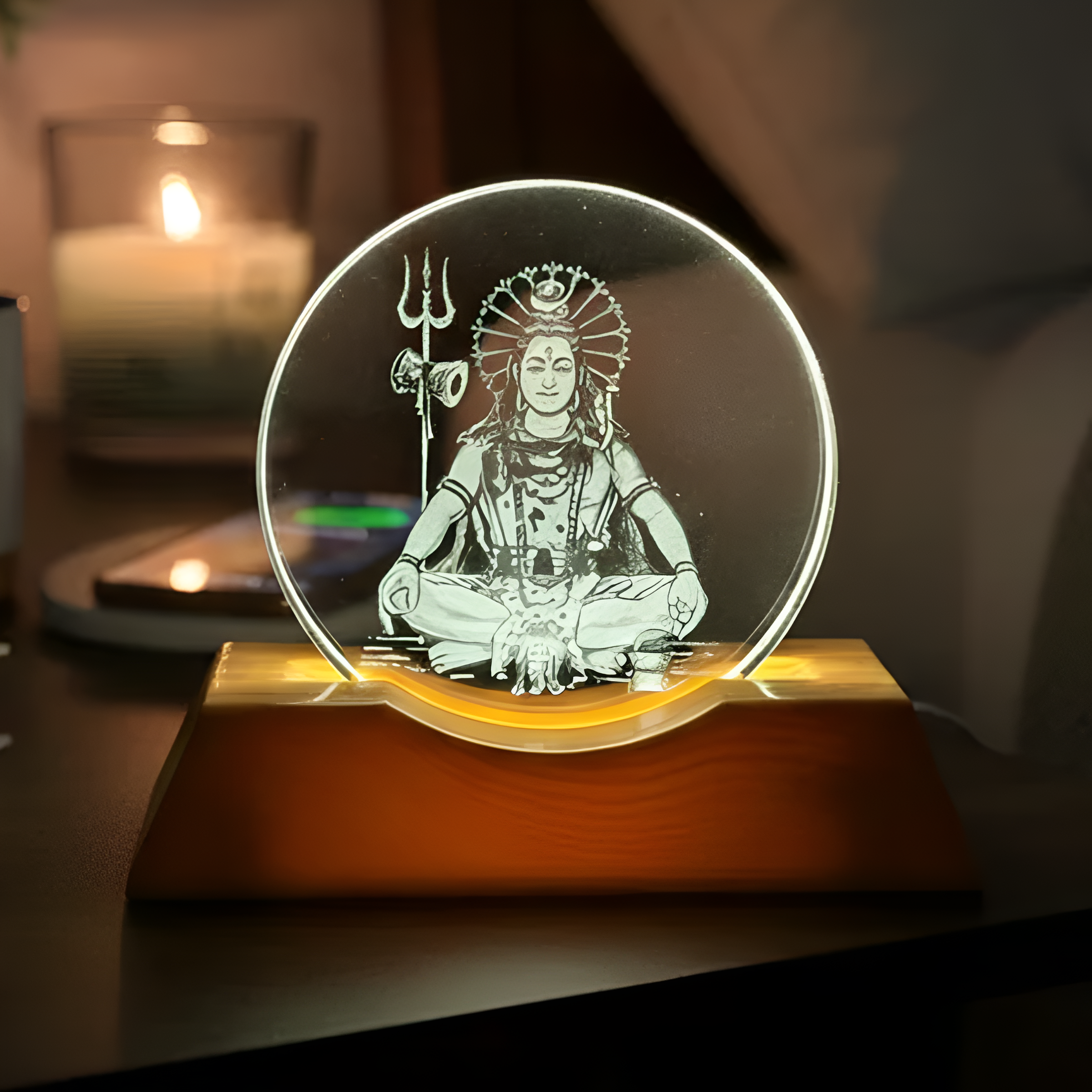 Adiyogi LED Ring Lamp With Wooden Base