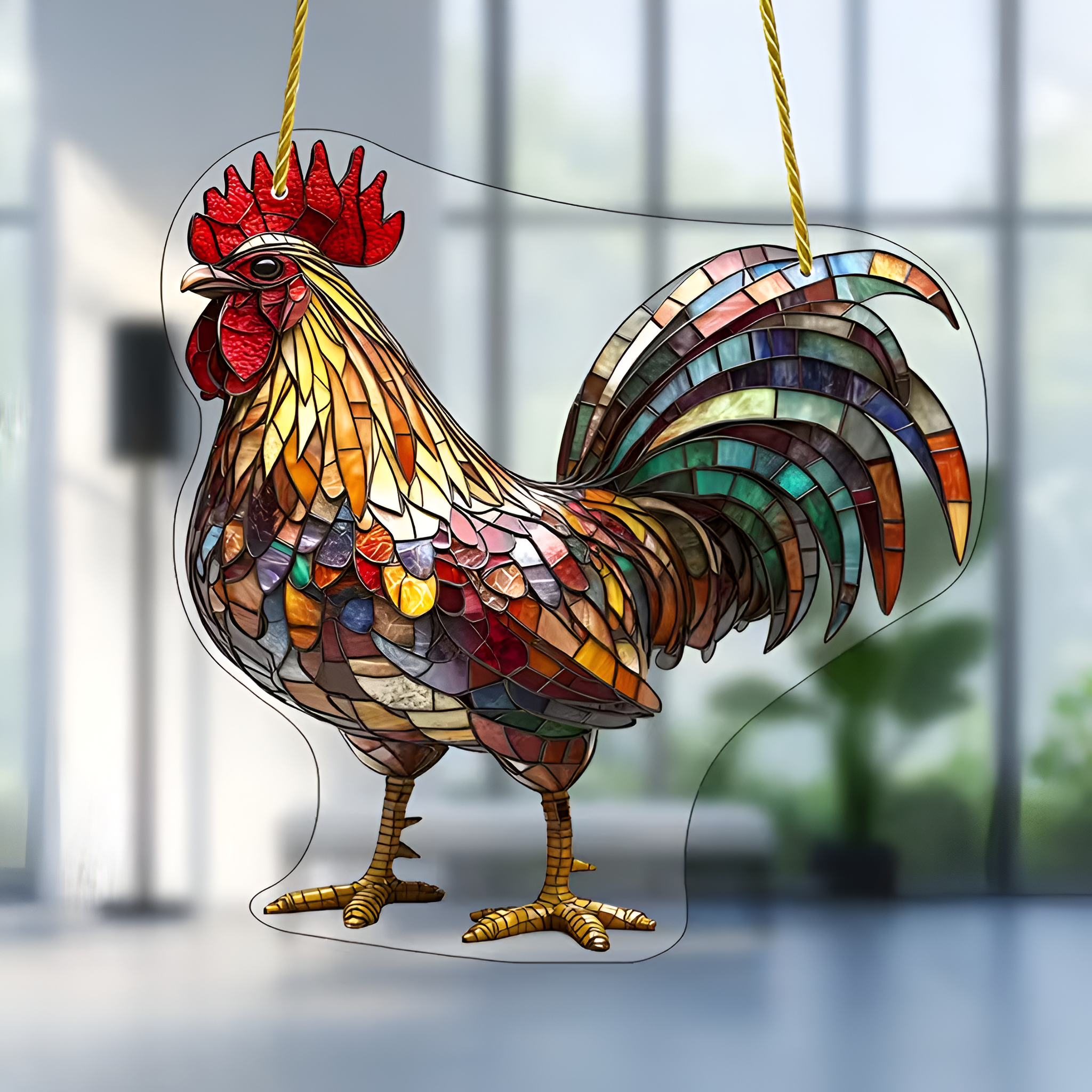 2D Flat Acrylic Rooster Design Hanging Lamp