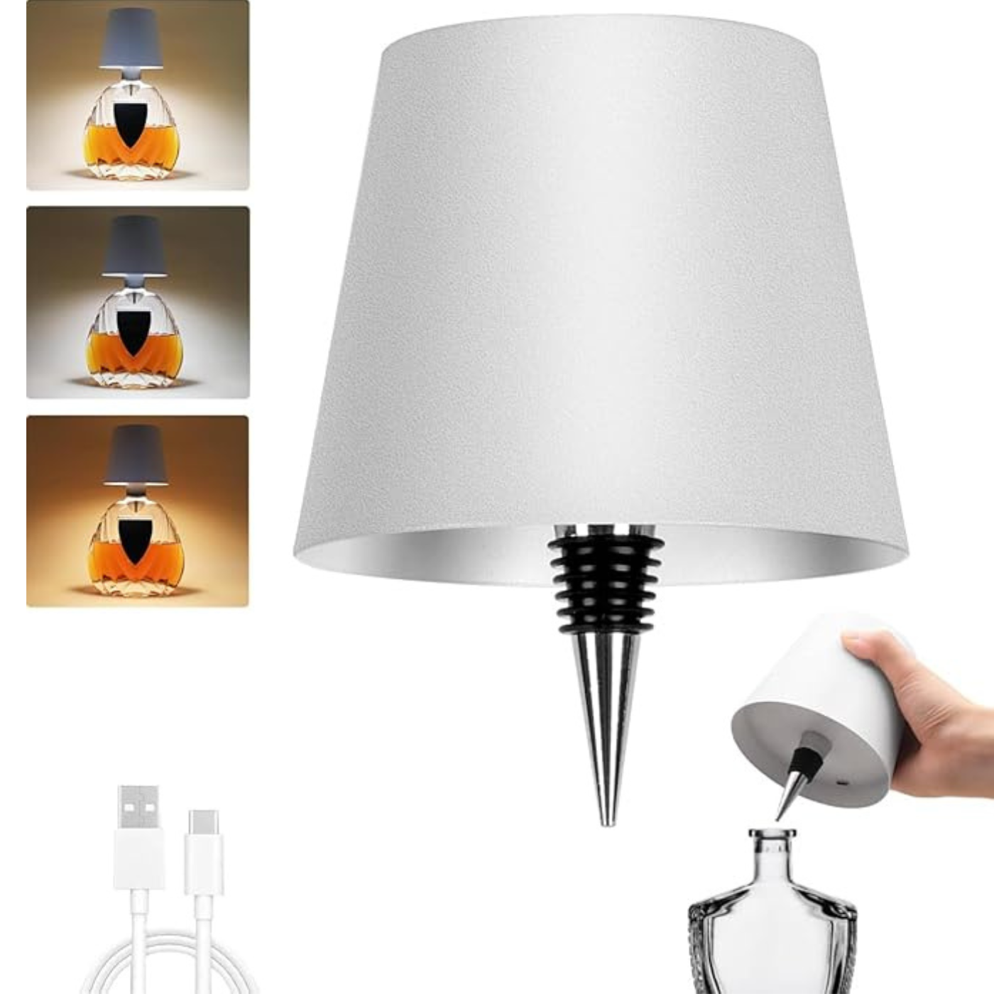 Wireless Bottle Lamp Metal Wine Bottle Light With 3 Color Light Dimming