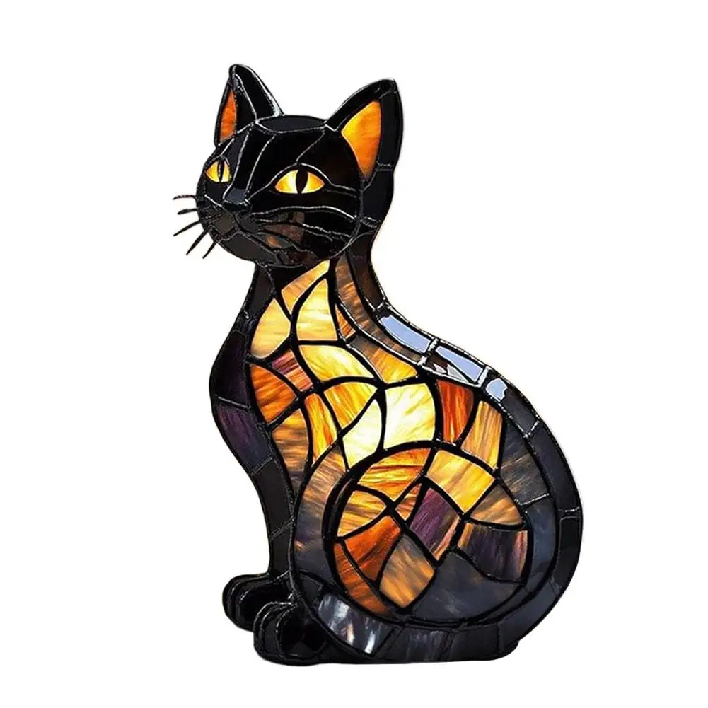 Stained Glass Cat Figurine Lamp