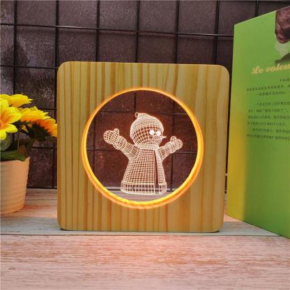 Big Snowman Wood Frame 3D Optical Illusion Lamp - 3D Optical Lamp