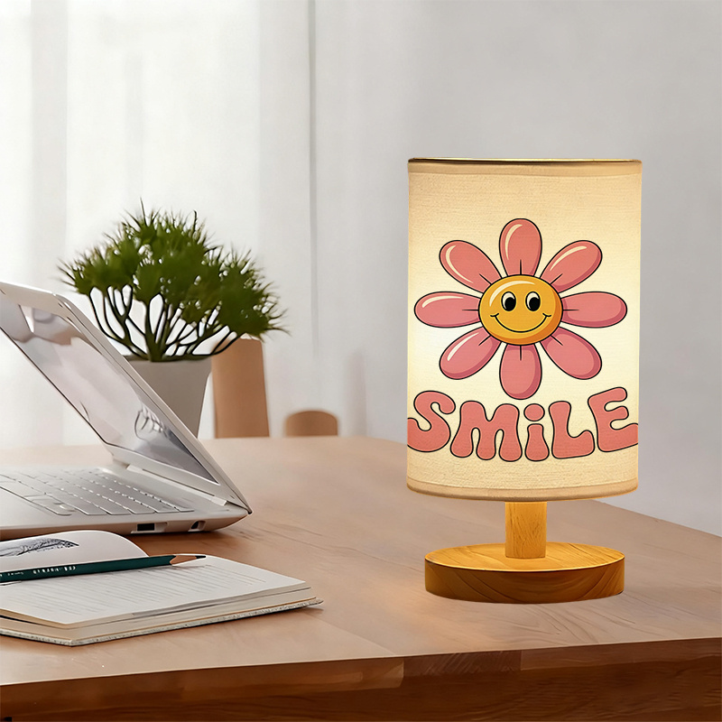 A Modern USB-powered Linen Table Lamp With Creative Patterns Perfect For Bedside Decoration