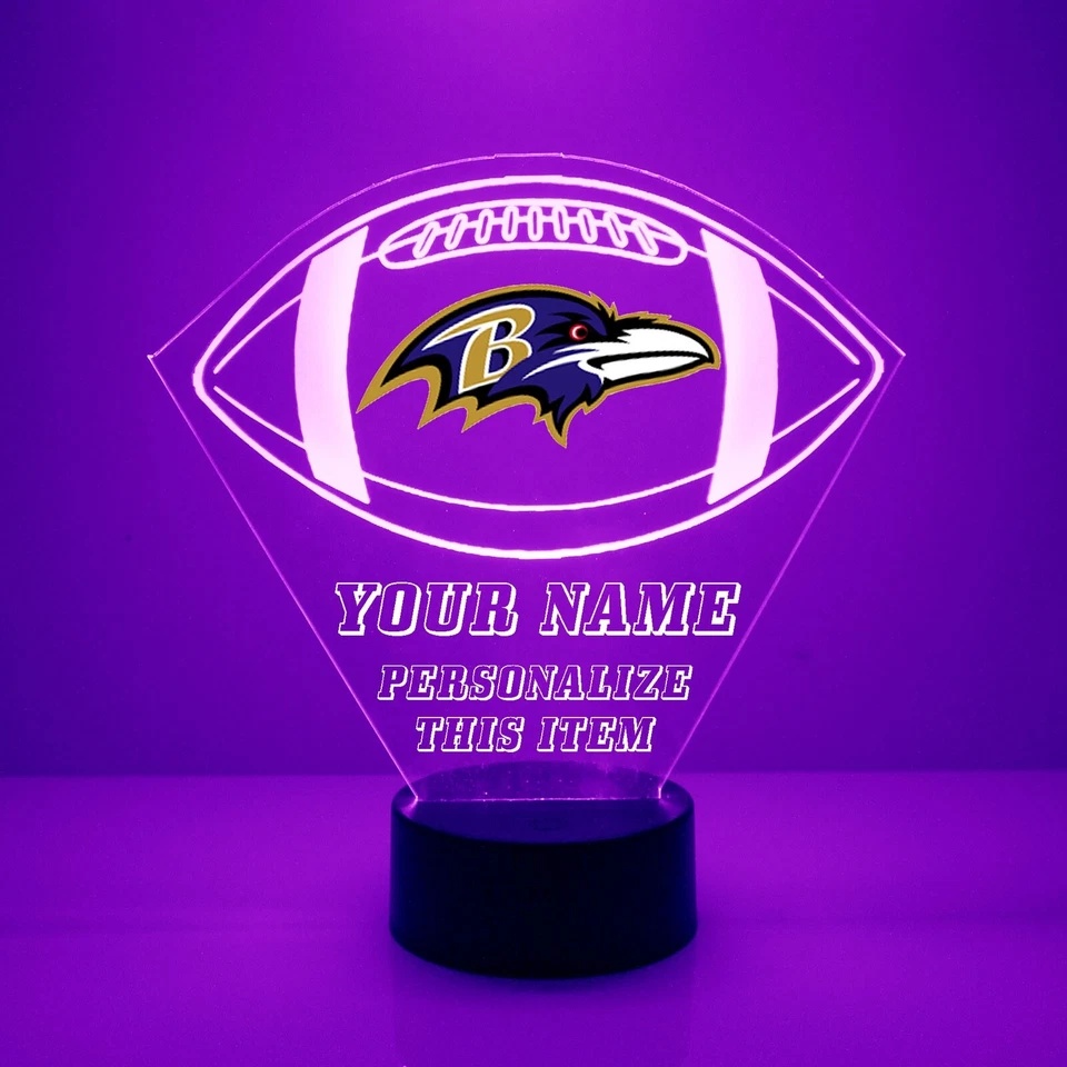 Baltimore Ravens Night Light, Personalized FREE, Football LED Sports Fan Lamp