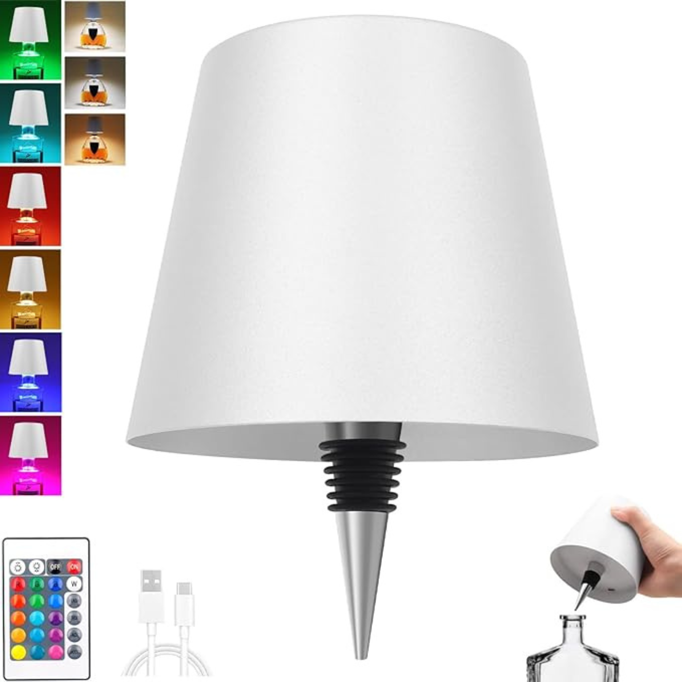 Wireless Bottle Lamp Metal Wine Bottle Light With 3 Color Light Dimming