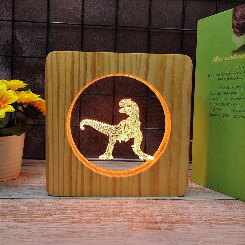 T Rex Wood Frame 3D Optical Illusion Lamp-3D Optical Lamp